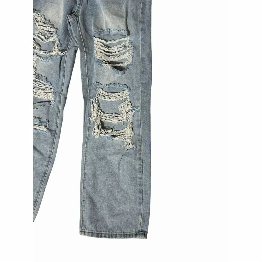 GIRLS SHEIN Petite Distressed Wide-Leg Jeans S Blue Light Wash